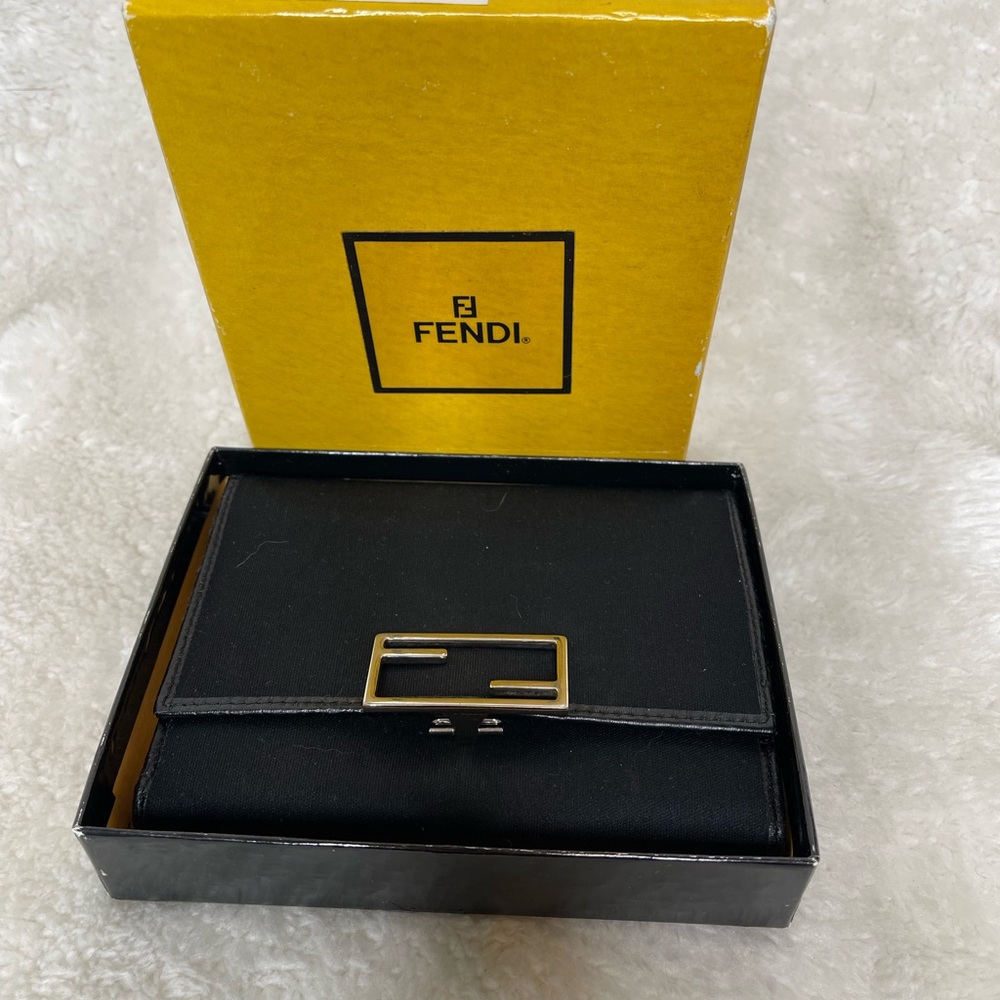 Fendi Black Leather Wallet with Gold FF Logo